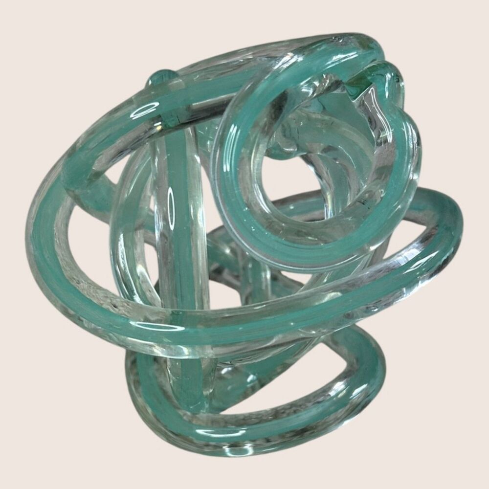 🪢 MODERN ART ABSTRACT DECORATIVE GLASS KNOT TEAL UNMARKED HANDBLOWN TIZO STYLE - Picture 2 of 8